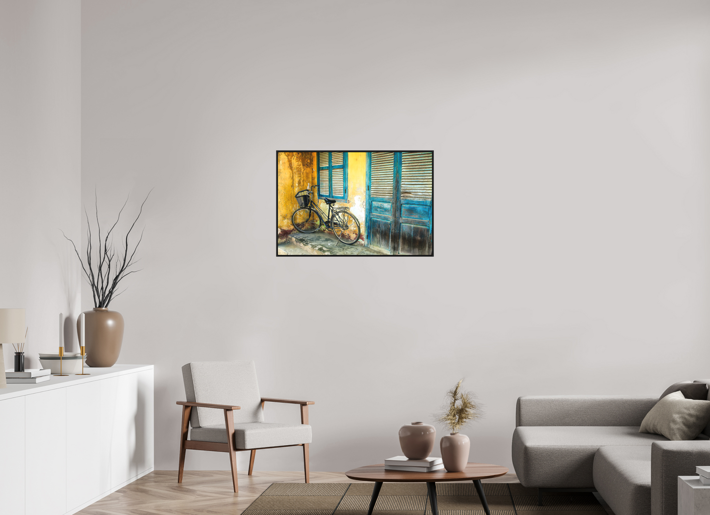 90 x 60 cm, Fine art print under matte acrylic with black frame Old wheels