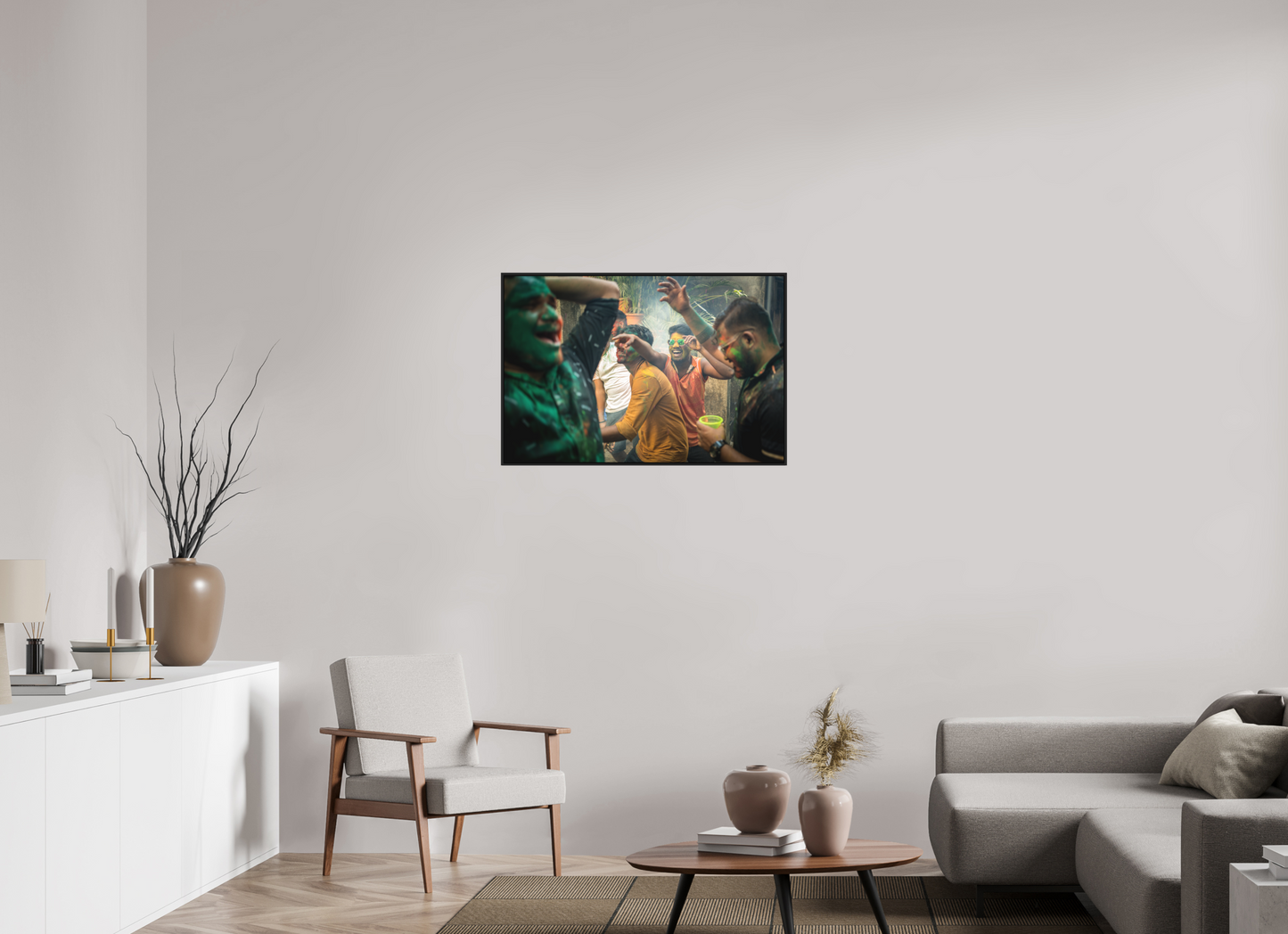 90 x 60 cm, Fine art print under matte acrylic with black frame 50 shades of joy