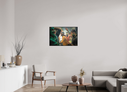 90 x 60 cm, Fine art print under matte acrylic with black frame 50 shades of joy