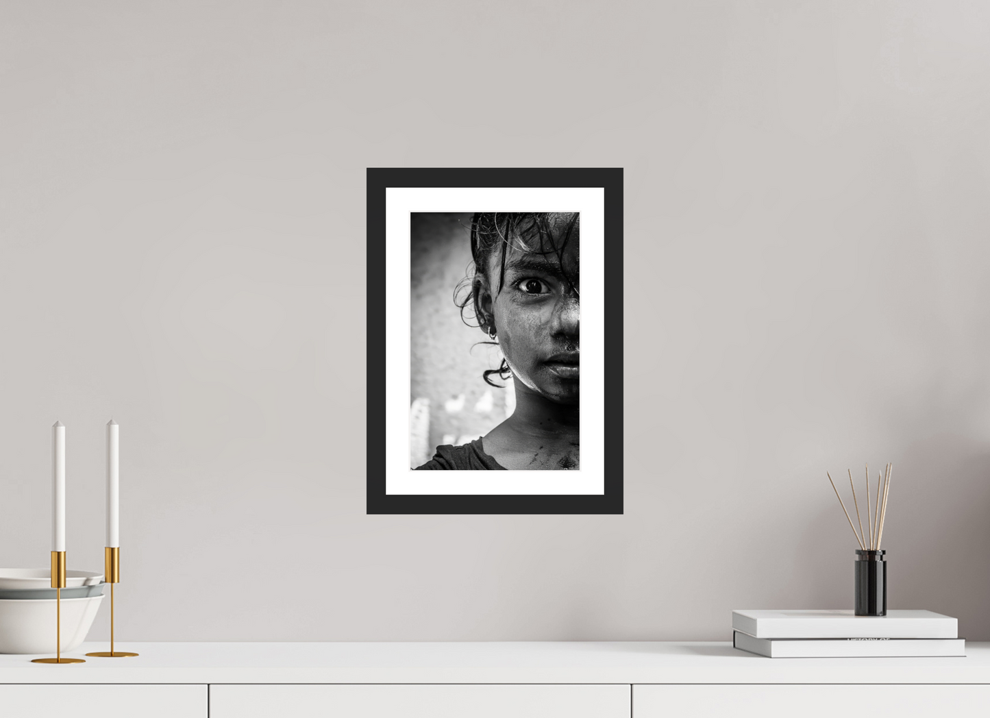 20 x 30 cm, Fine art prints mounted on a black wood frame with passe-partout Innocence of youth