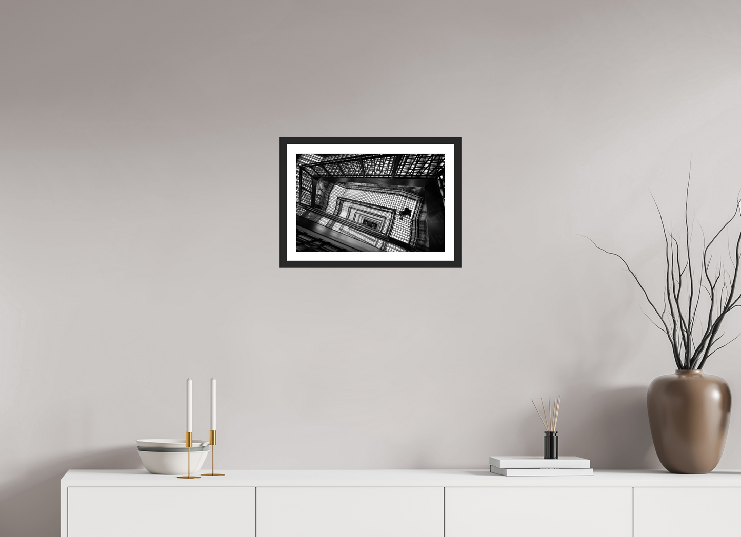 45 x 30 cm, Fine art prints mounted on a black wood frame with passe-partout Endless descent