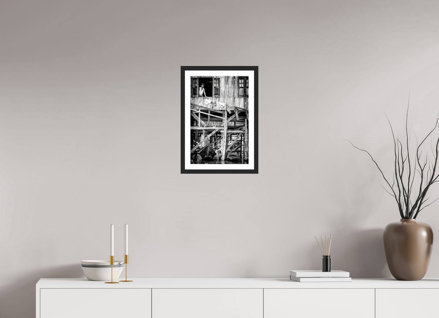 30 x 45 cm, Fine art prints mounted on a black wood frame with passe-partout Floating soul