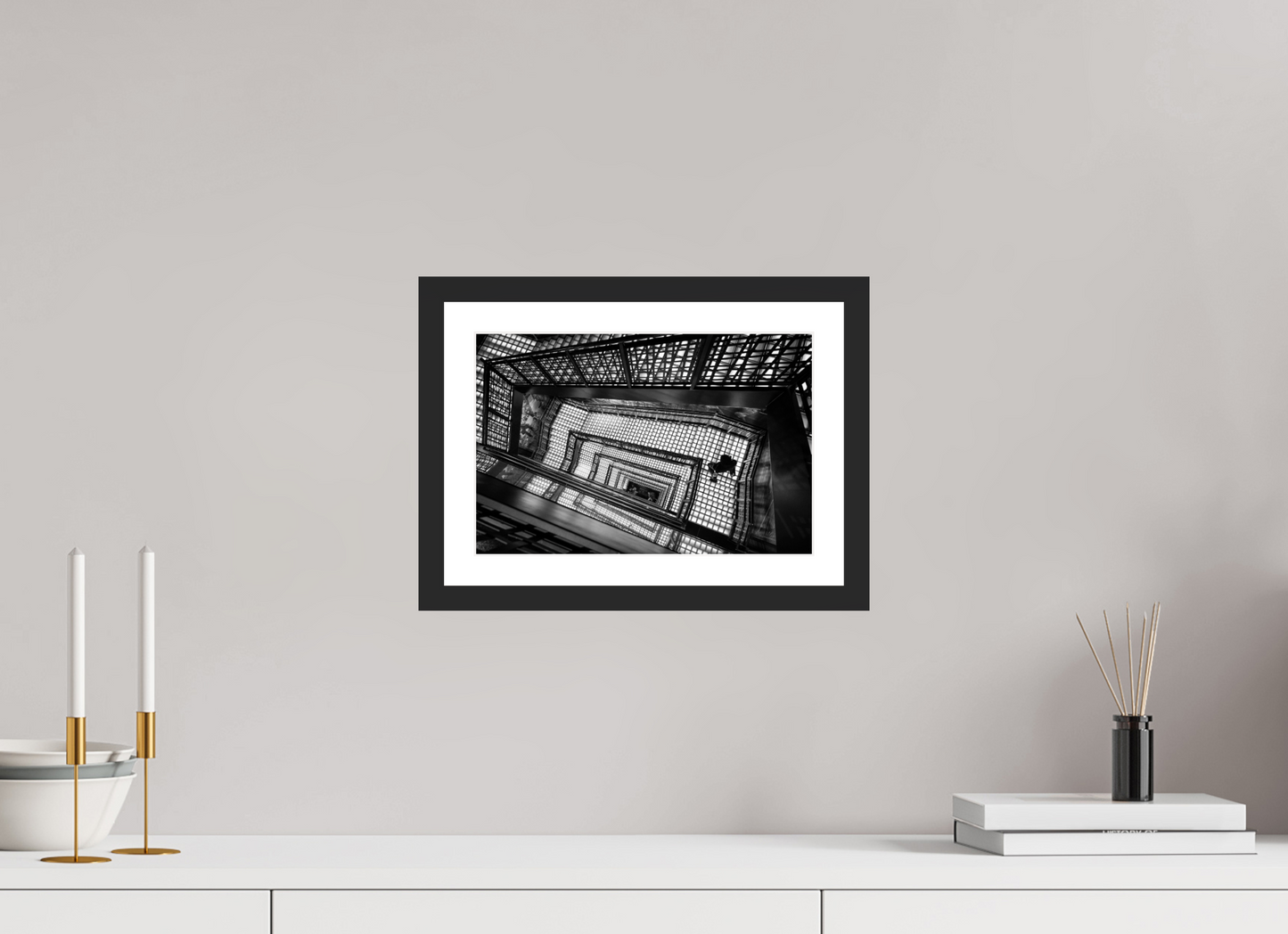 30 x 20 cm, Fine art prints mounted on a black wood frame with passe-partout Endless descent