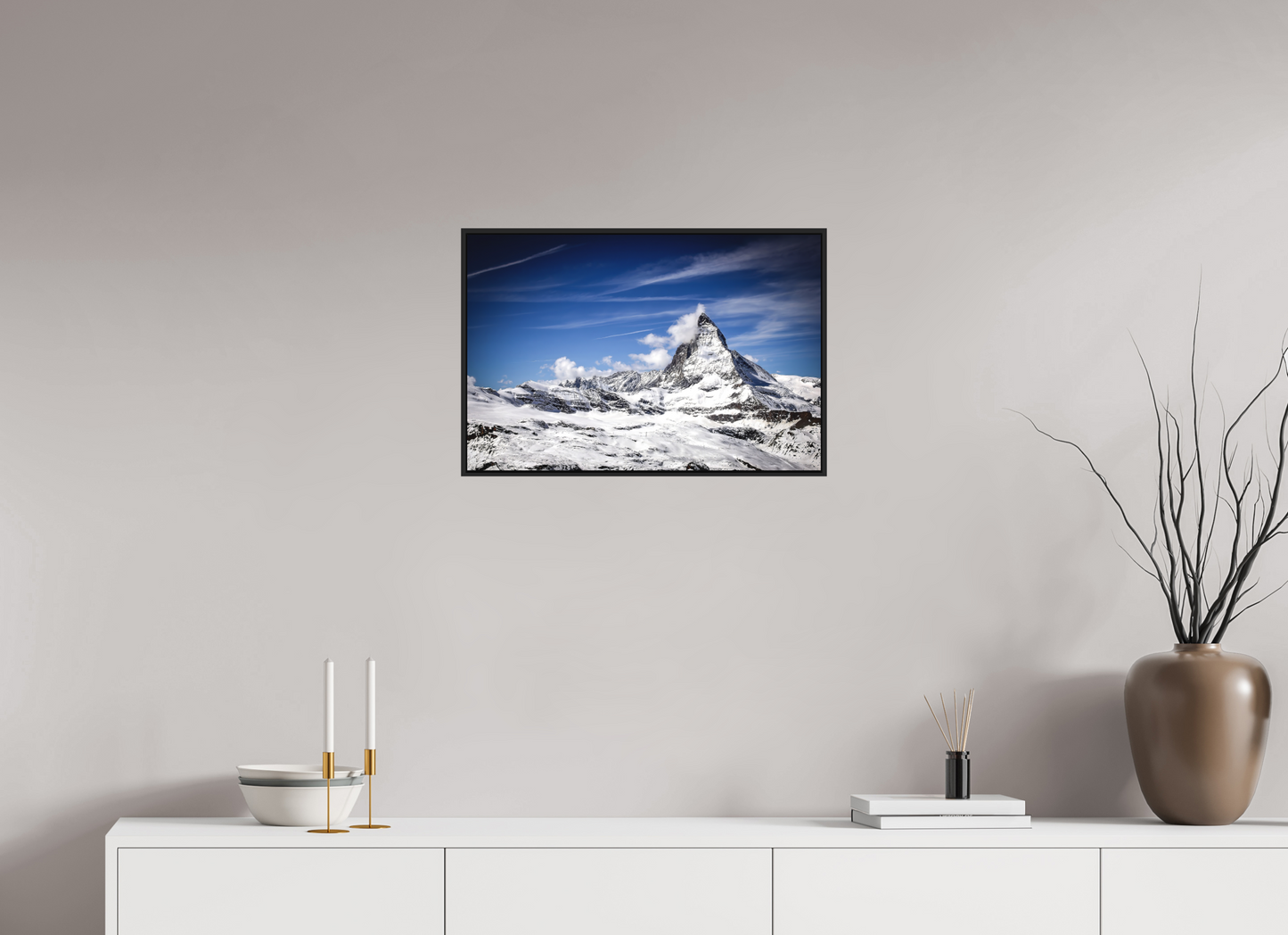 60 x 40 cm, Fine art print under matte acrylic with black frame Matterhorn