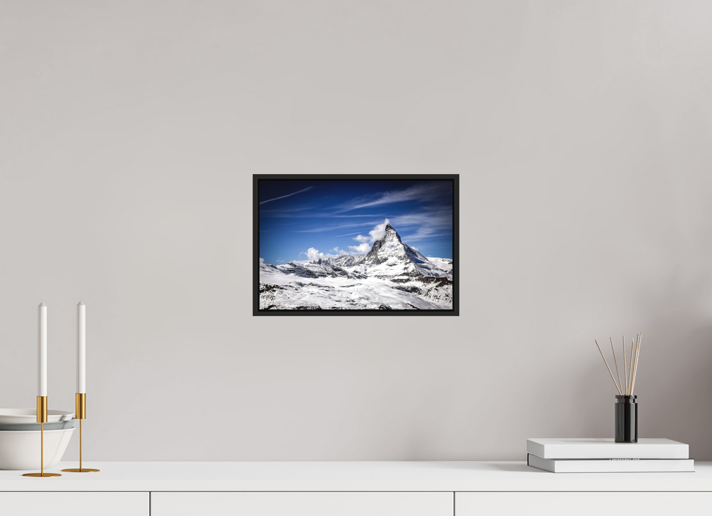 30 x 20 cm, Fine art print under matte acrylic with black frame Matterhorn