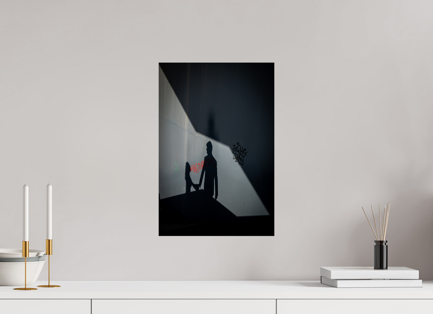 30 x 45 cm, Fine art prints mounted on Dibond Two shadows, one story