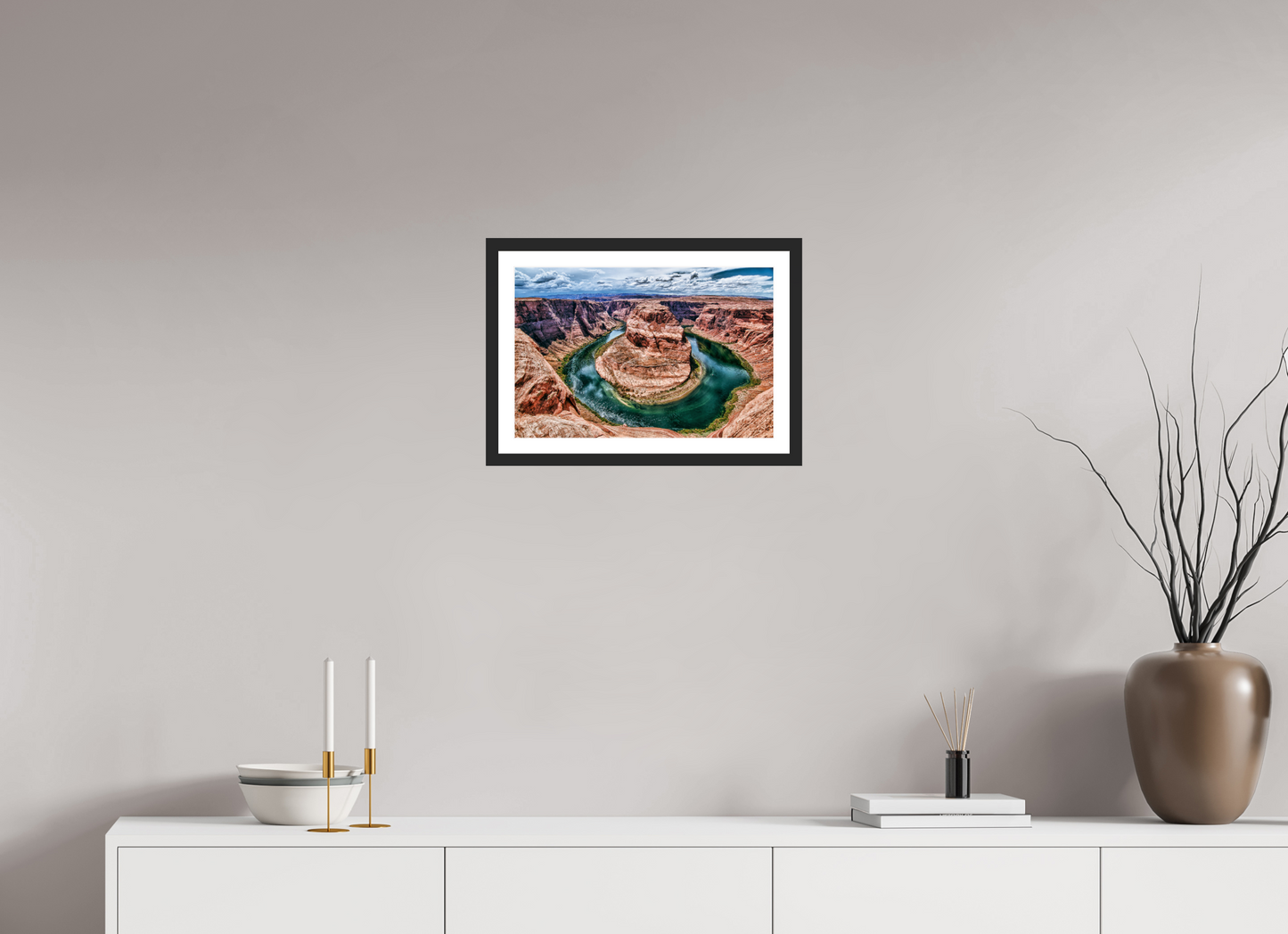 45 x 30 cm, Fine art prints mounted on a black wood frame with passe-partout Horsebend shoe