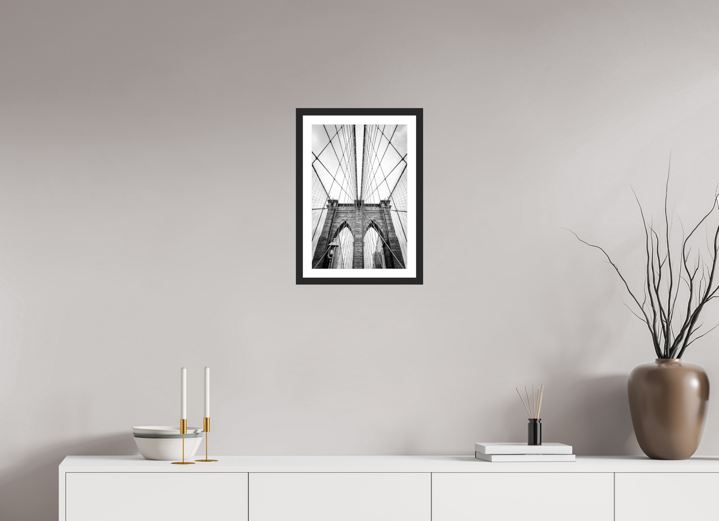 30 x 45 cm, Fine art prints mounted on a black wood frame with passe-partout Brooklyn Bridge