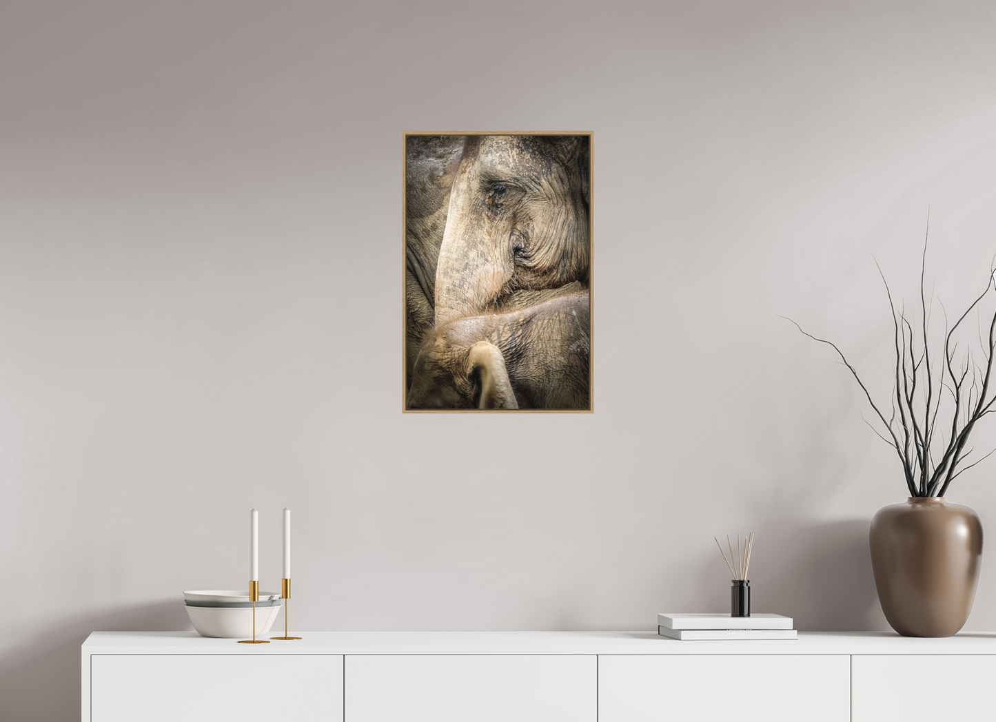 40 x 60 cm, Fine art print under matte acrylic with natural oak frame Wisdom of time