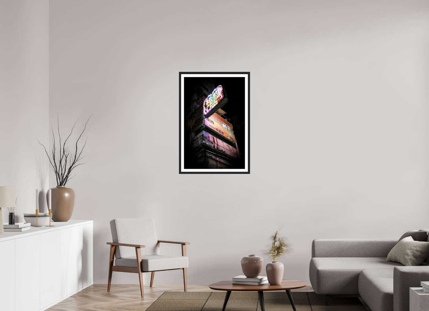 60 x 90 cm, Fine art prints mounted on a black wood frame with passe-partout Electric dreamscape