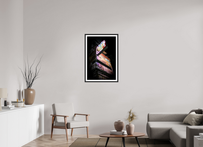 60 x 90 cm, Fine art prints mounted on a black wood frame with passe-partout Electric dreamscape