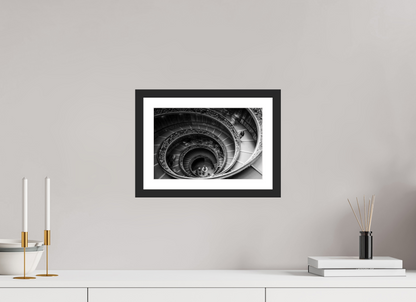 30 x 20 cm, Fine art prints mounted on a black wood frame with passe-partout Bramante staircase