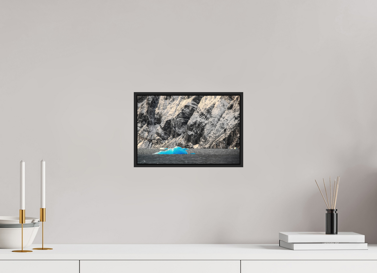 30 x 20 cm, Fine art print under matte acrylic with black frame Blue Ice