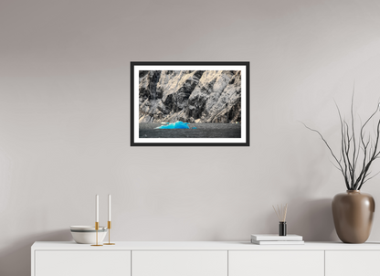 60 x 40 cm, Fine art prints mounted on a black wood frame with passe-partout Blue Ice
