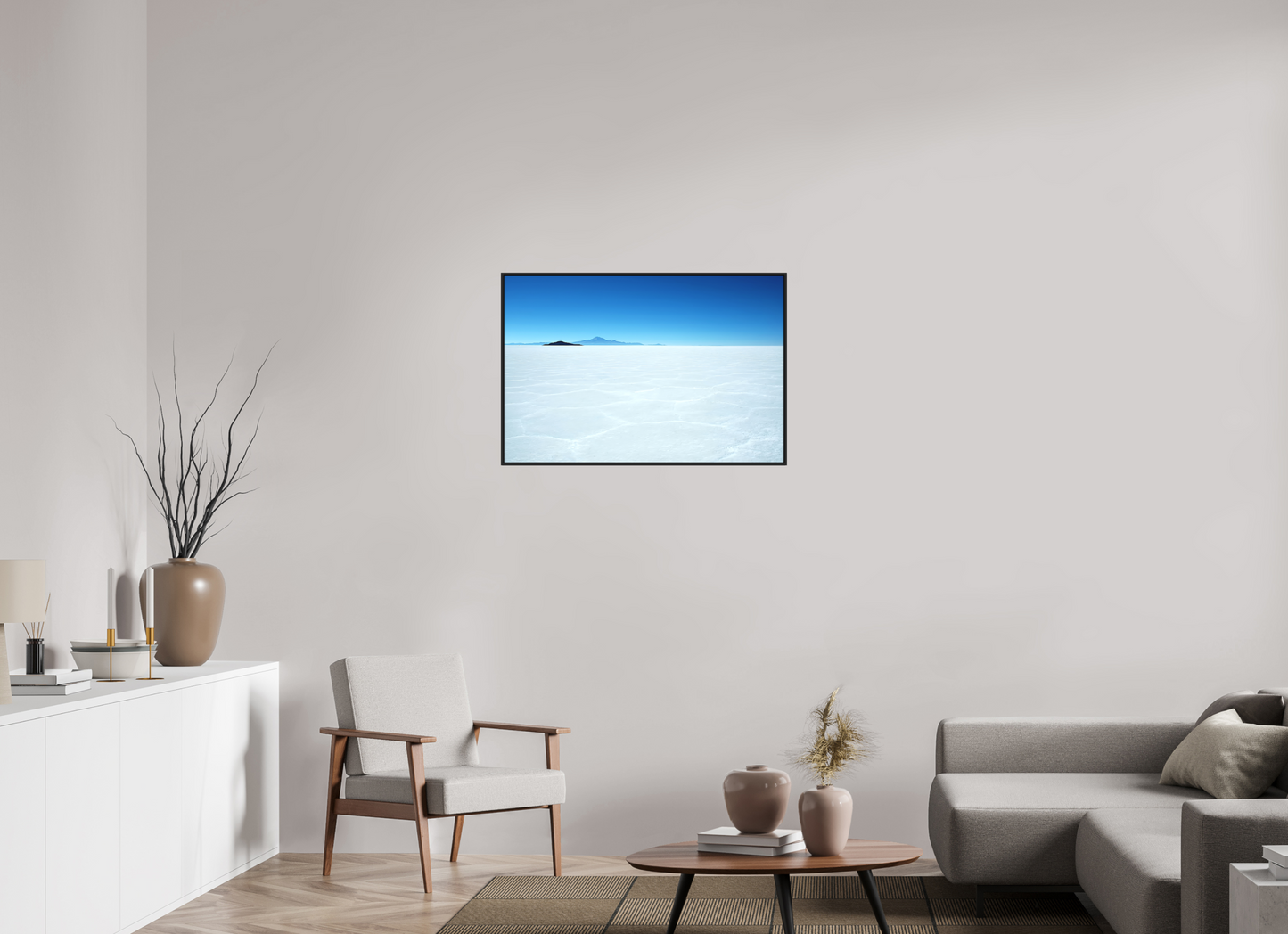 90 x 60 cm, Fine art print under matte acrylic with black frame Sound of silence