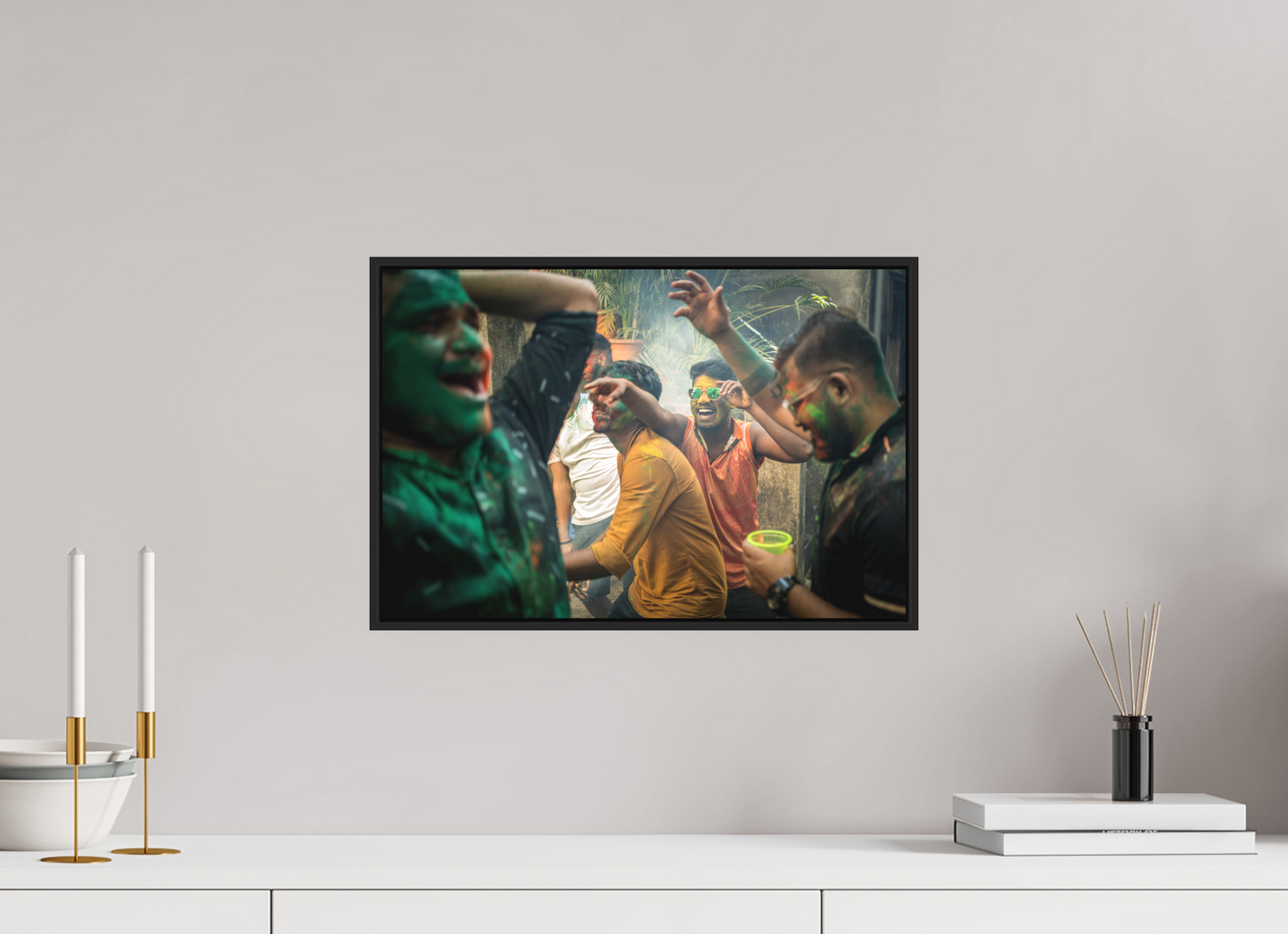 45 x 30 cm, Fine art print under matte acrylic with black frame 50 shades of joy