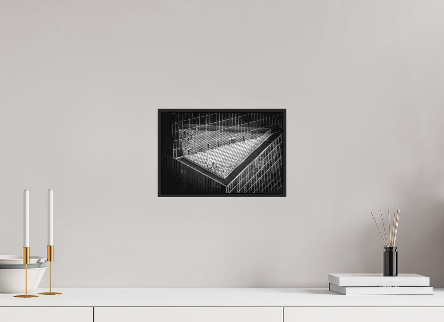 30 x 20 cm, Fine art print under matte acrylic with black frame Urban Geometry