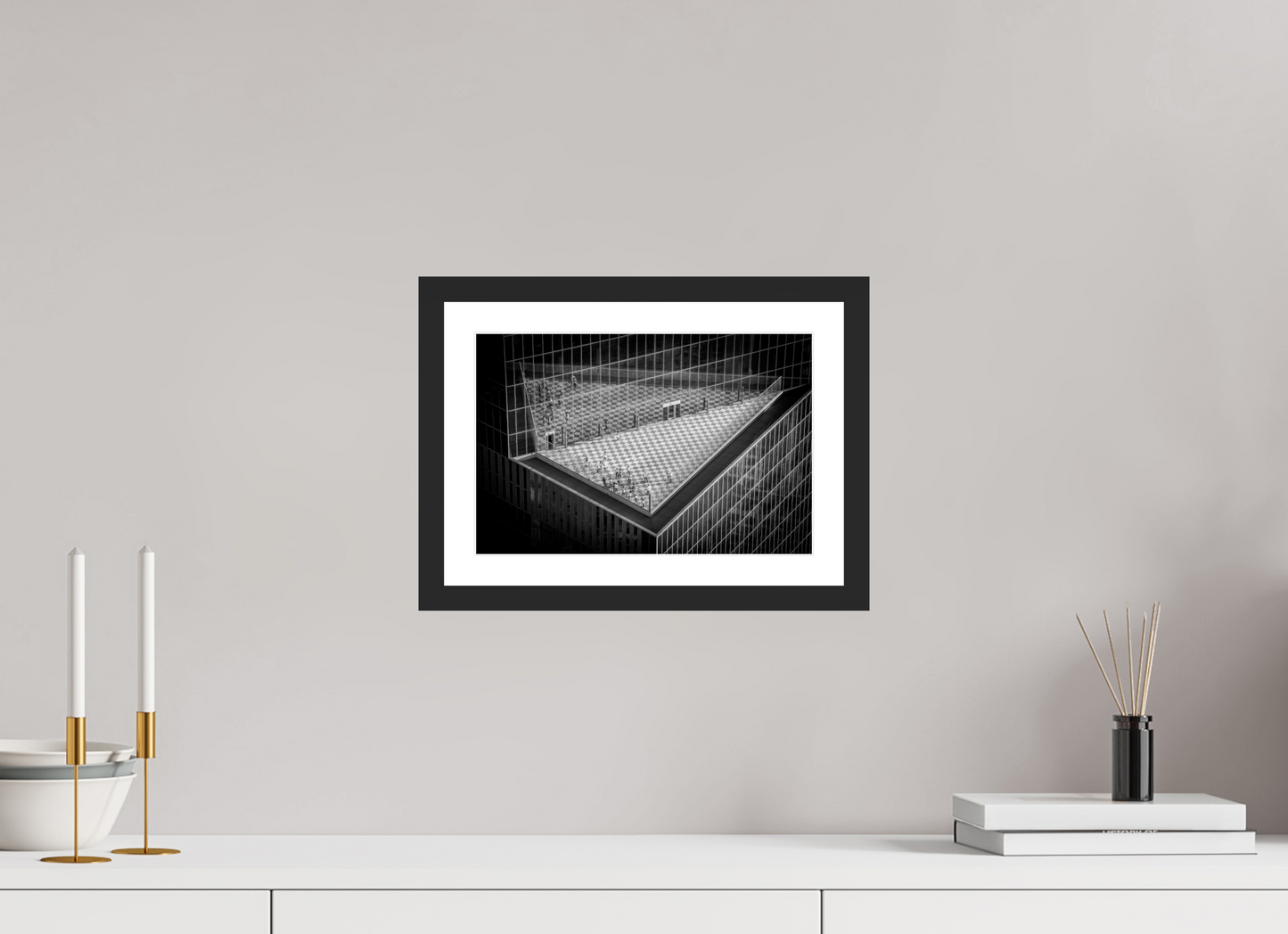 30 x 20 cm, Fine art prints mounted on a black wood frame with passe-partout Urban Geometry