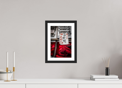 20 x 30 cm, Fine art prints mounted on a black wood frame with passe-partout Red octopus