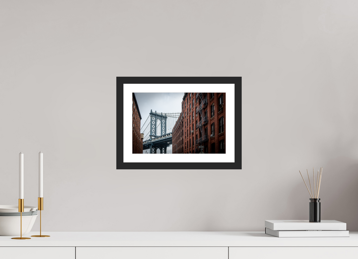 30 x 20 cm, Fine art prints mounted on a black wood frame with passe-partout DUMBO