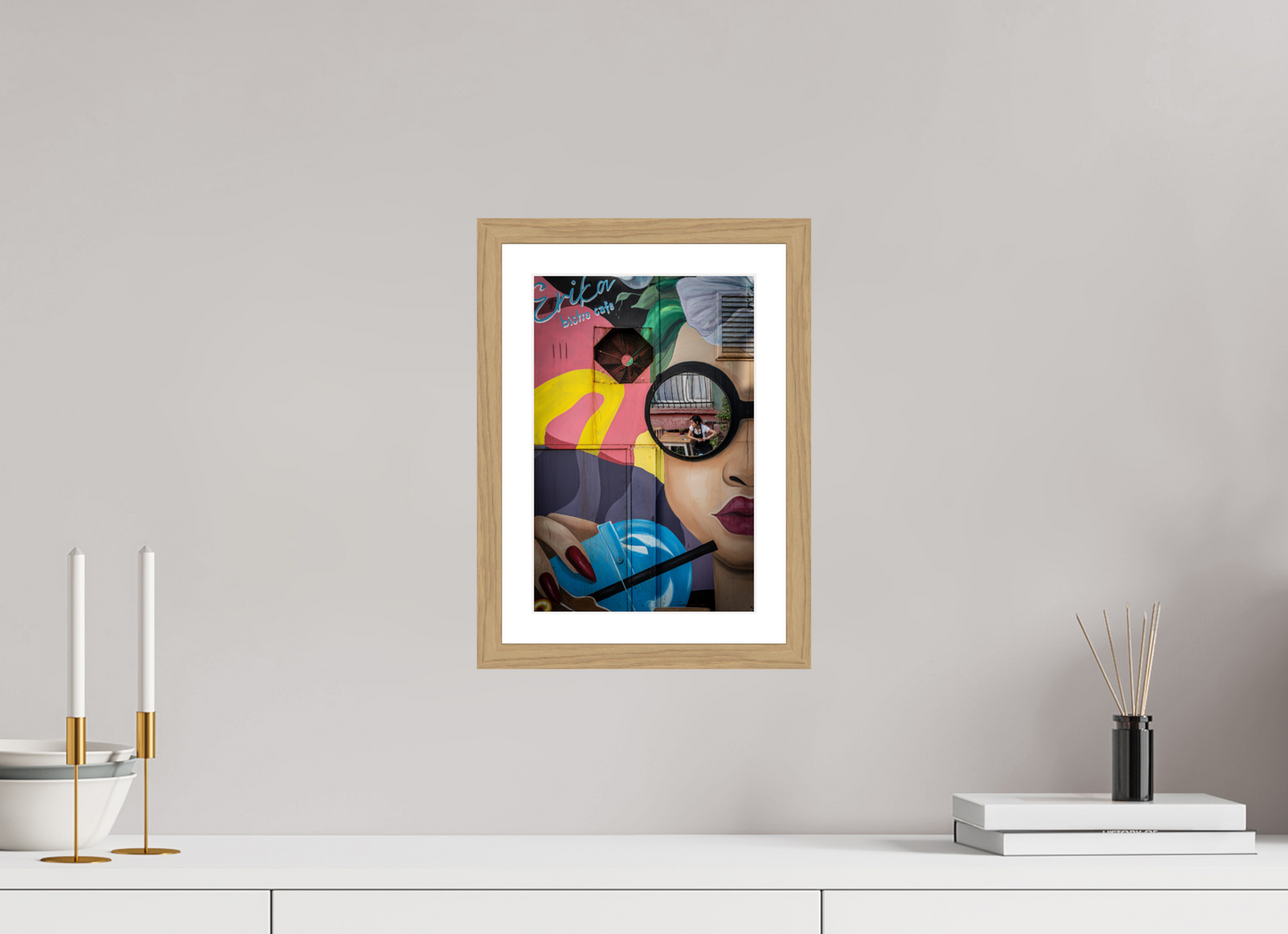 20 x 30 cm, Fine art prints mounted on a natural oak wood frame with passe-partout Urban reflection