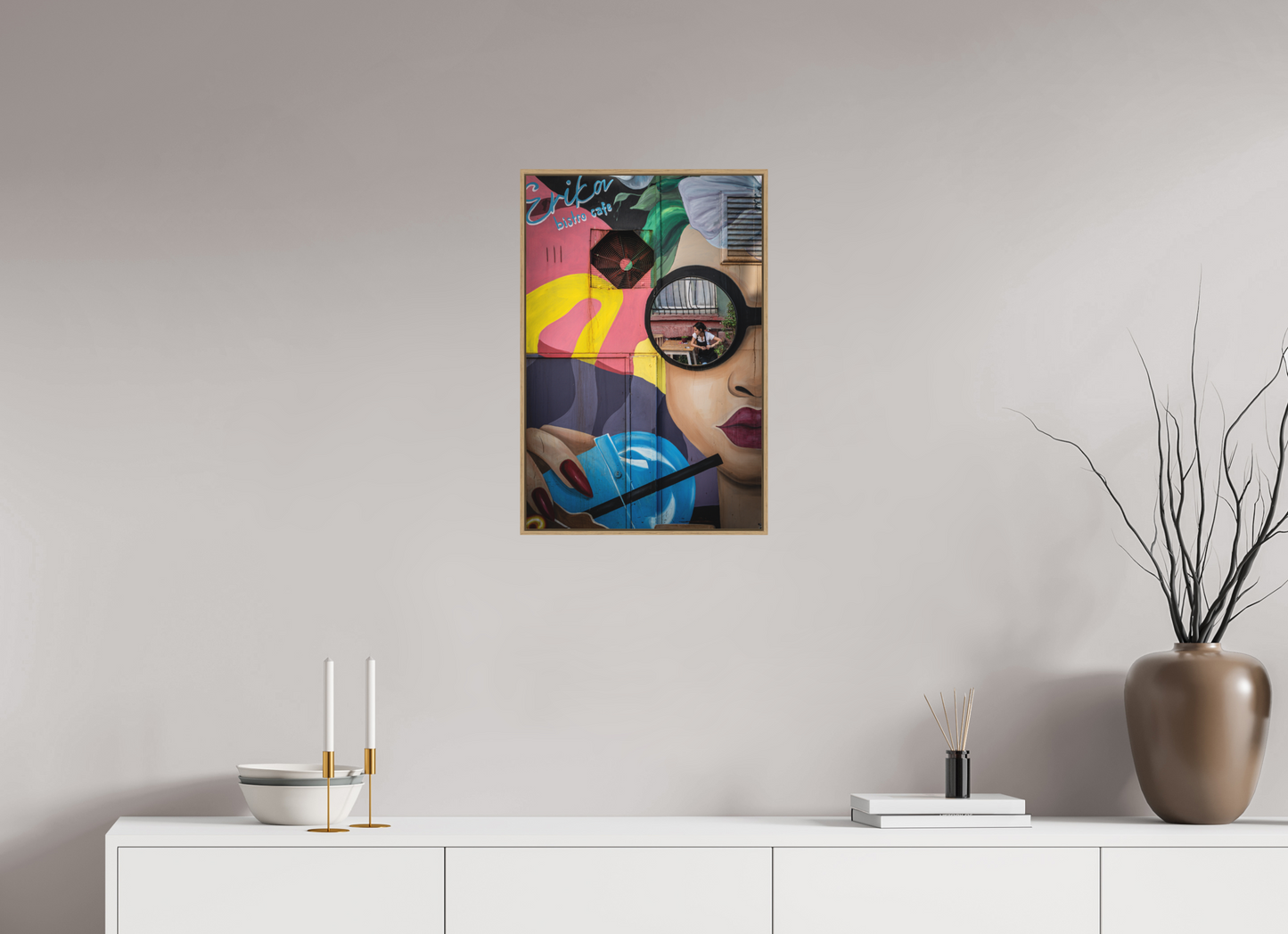 40 x 60 cm, Fine art print under matte acrylic with natural oak frame Urban reflection