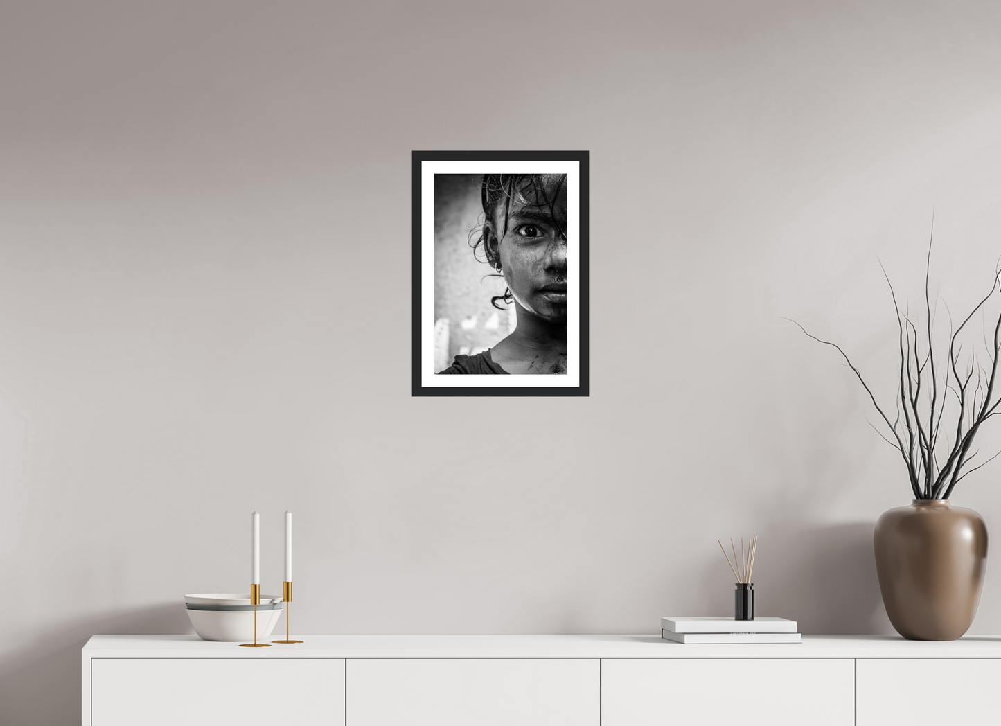 30 x 45 cm, Fine art prints mounted on a black wood frame with passe-partout Innocence of youth