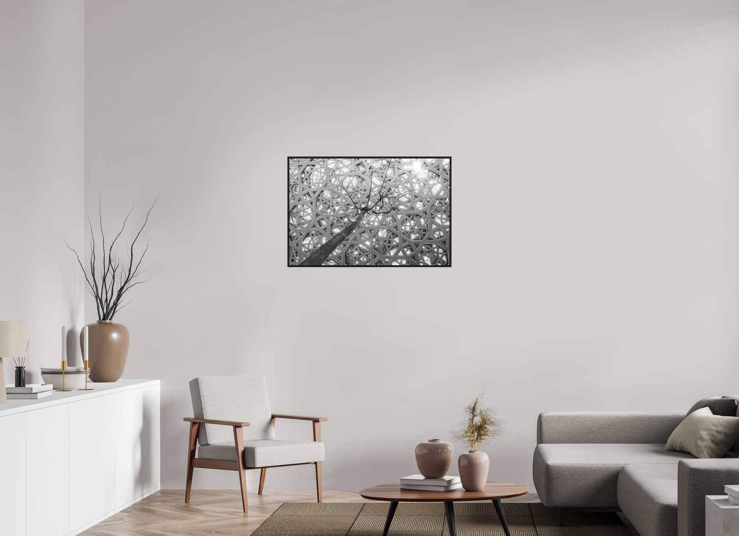 90 x 60 cm, Fine art print under matte acrylic with black frame Rain of light