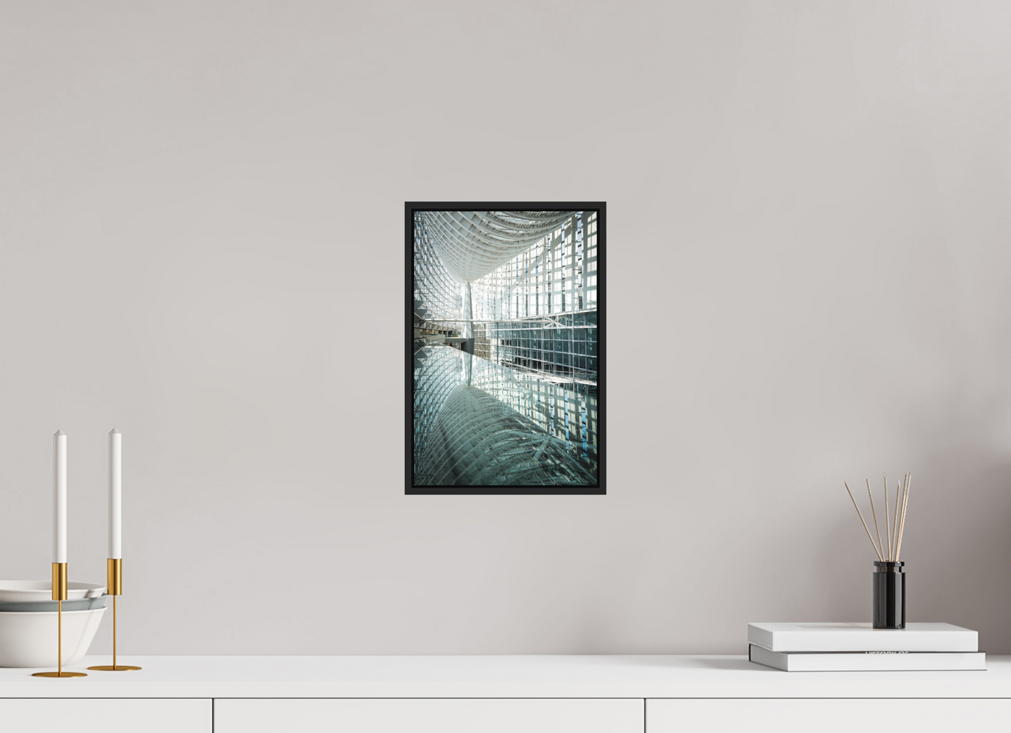 20 x 30 cm, Fine art print under matte acrylic with black frame Tokyo international forum
