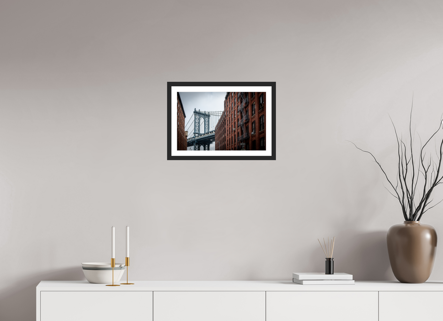 45 x 30 cm, Fine art prints mounted on a black wood frame with passe-partout DUMBO