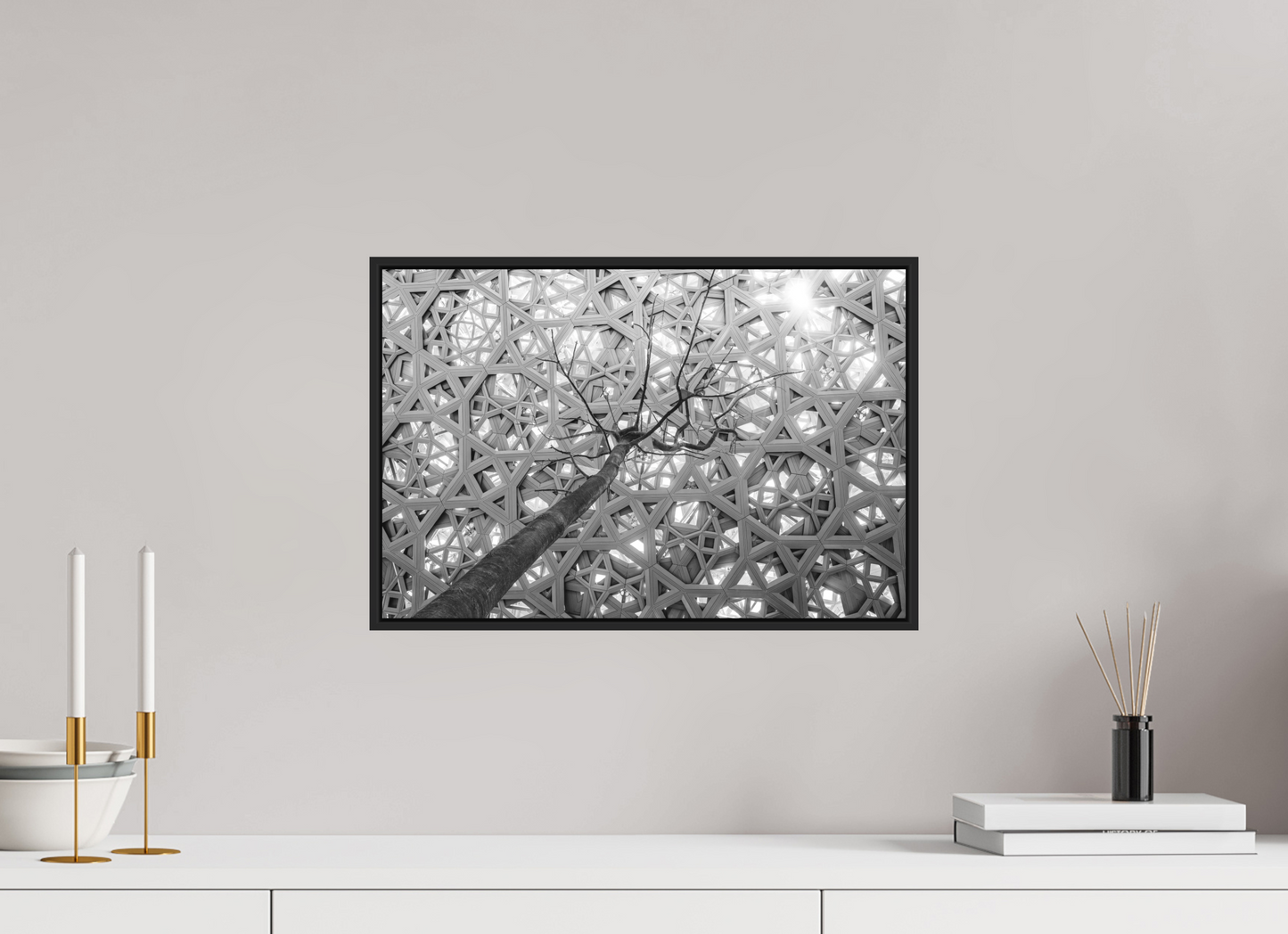 45 x 30 cm, Fine art print under matte acrylic with black frame Rain of light