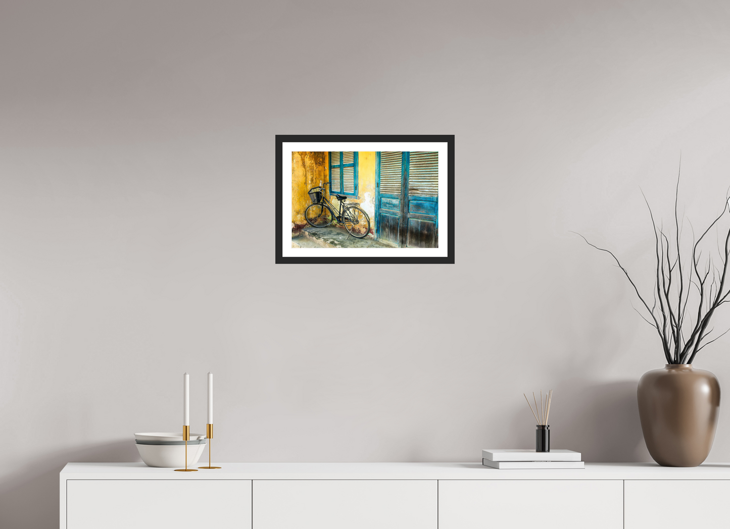 45 x 30 cm, Fine art prints mounted on a black wood frame with passe-partout Old wheels