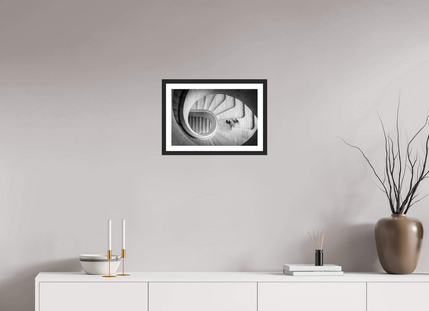 45 x 30 cm, Fine art prints mounted on a black wood frame with passe-partout Blurred ascent
