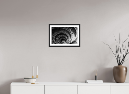 45 x 30 cm, Fine art prints mounted on a black wood frame with passe-partout Bramante staircase