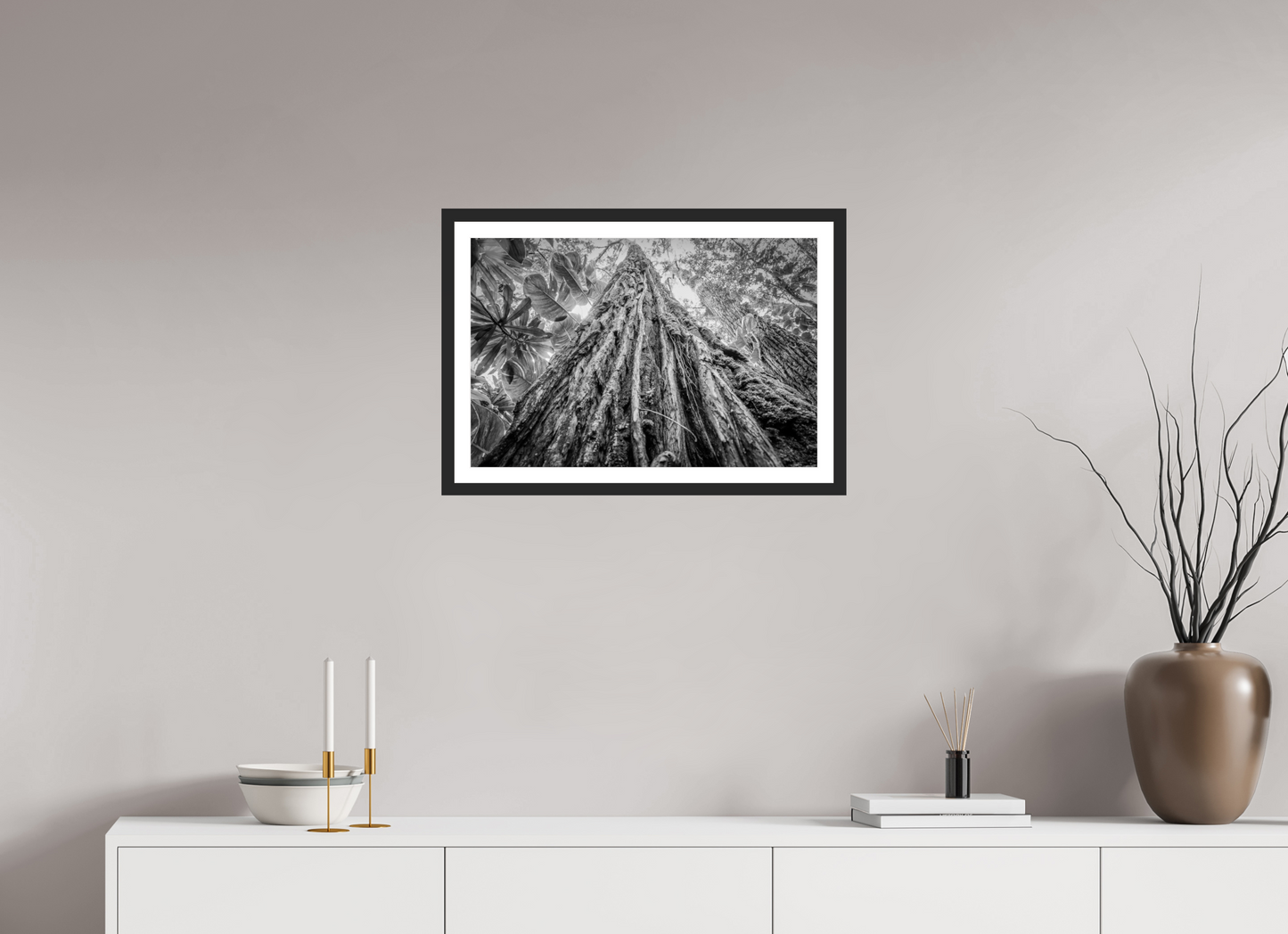 60 x 40 cm, Fine art prints mounted on a black wood frame with passe-partout Tree of life