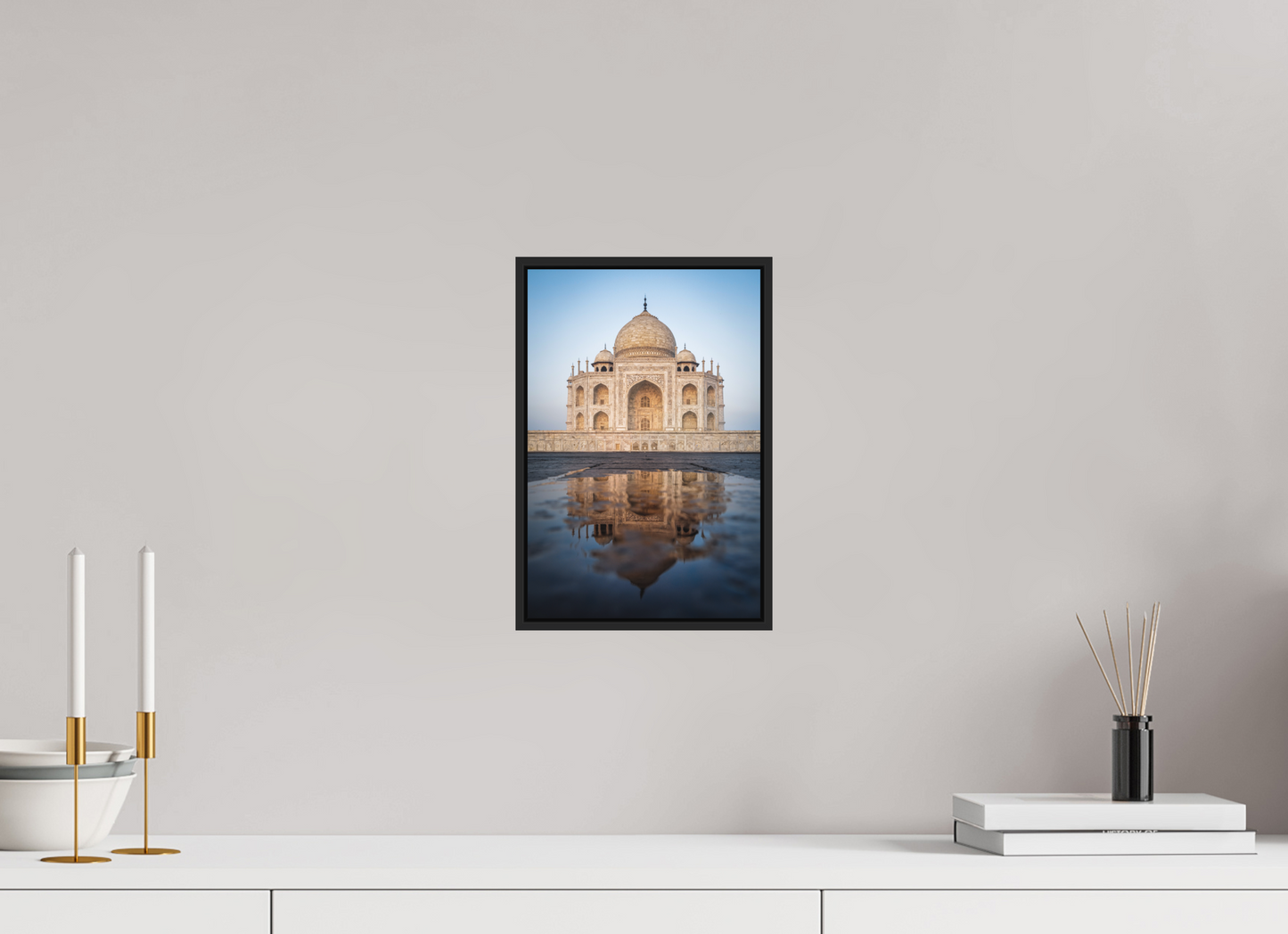 20 x 30 cm, Fine art print under matte acrylic with black frame Taj Mahal