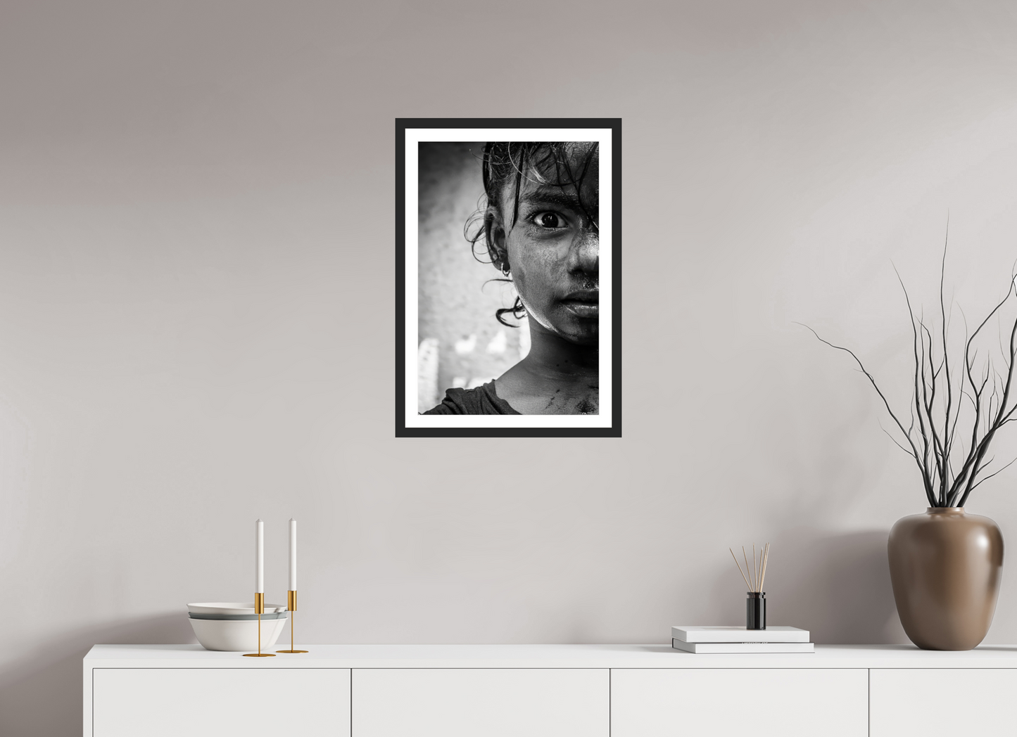 40 x 60 cm, Fine art prints mounted on a black wood frame with passe-partout Innocence of youth