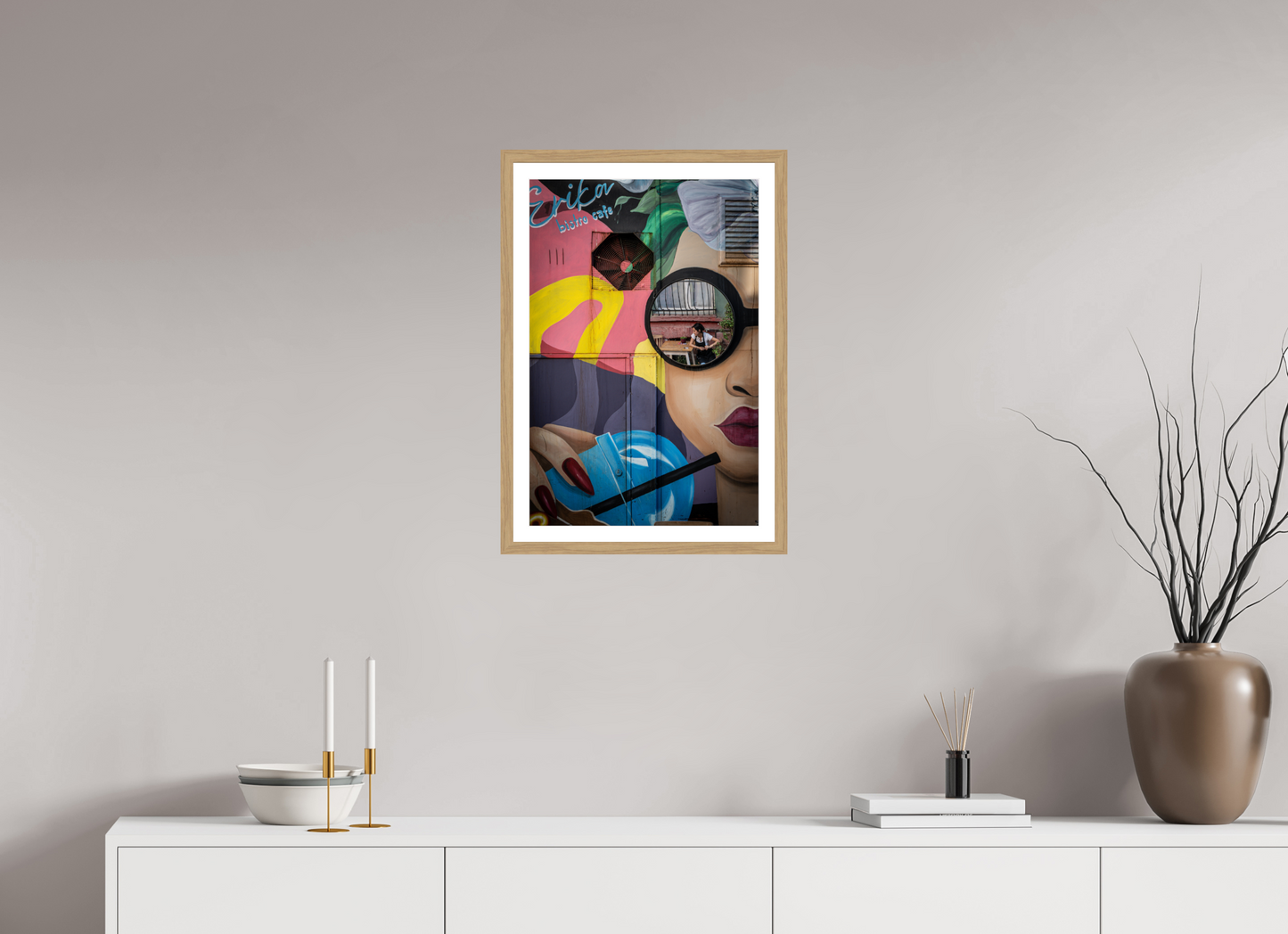 40 x 60 cm, Fine art prints mounted on a natural oak wood frame with passe-partout Urban reflection