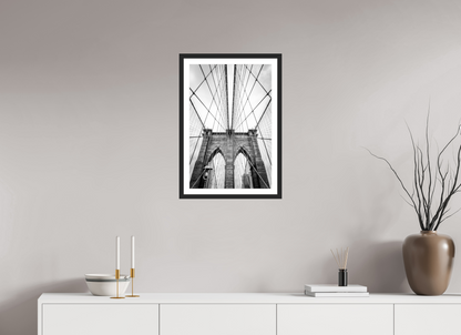 40 x 60 cm, Fine art prints mounted on a black wood frame with passe-partout Brooklyn Bridge