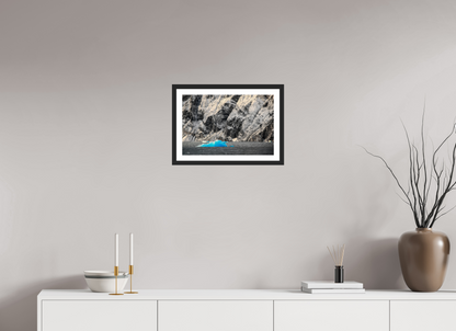 45 x 30 cm, Fine art prints mounted on a black wood frame with passe-partout Blue Ice
