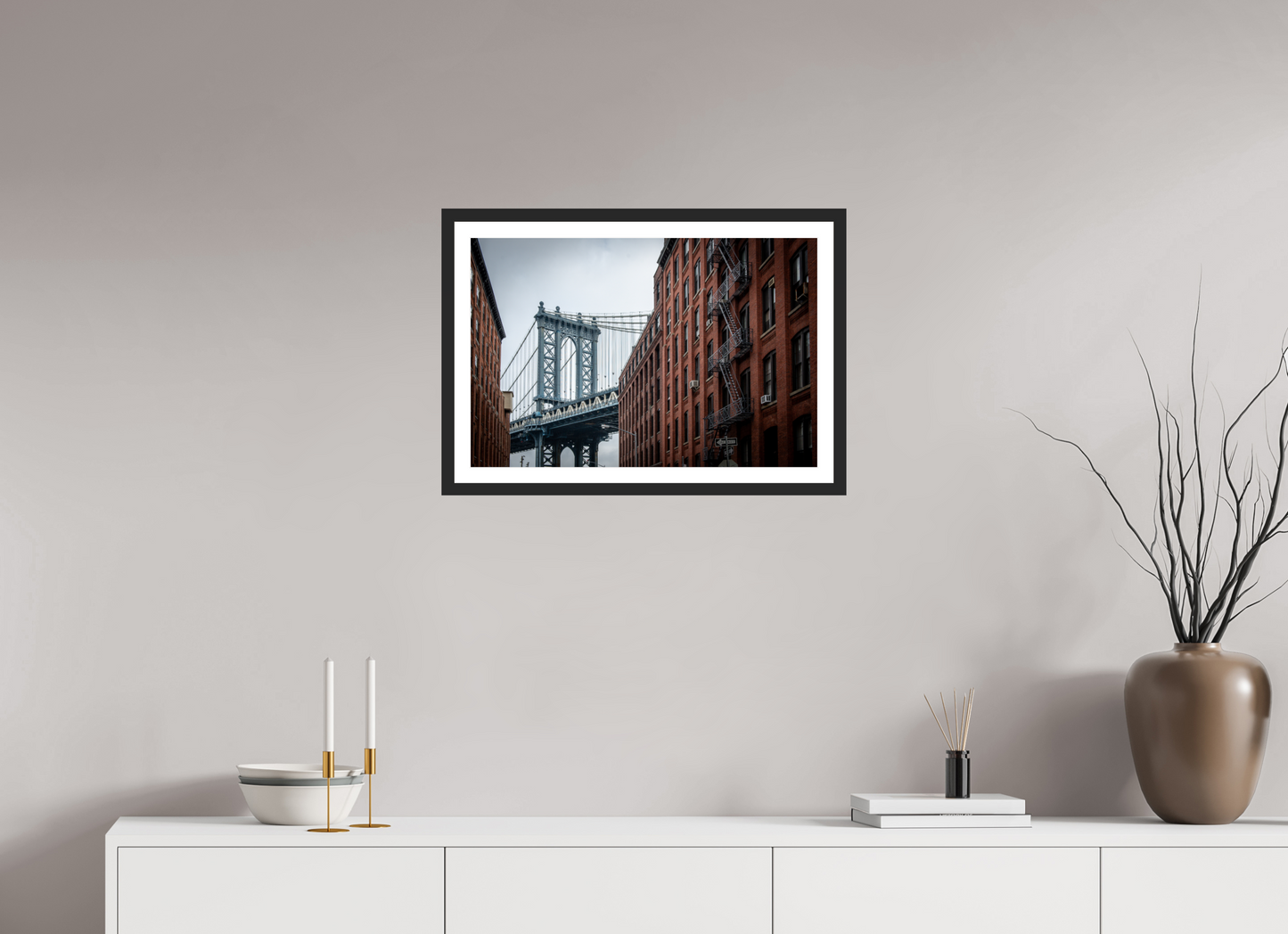 60 x 40 cm, Fine art prints mounted on a black wood frame with passe-partout DUMBO