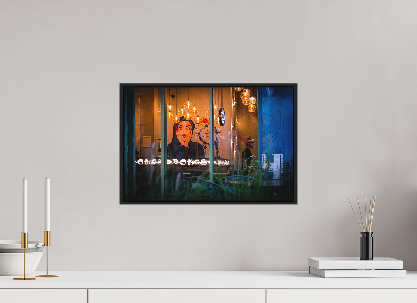 45 x 30 cm, Fine art print under matte acrylic with black frame OMG