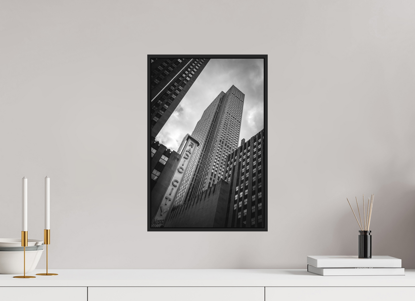 30 x 45 cm, Fine art print under matte acrylic with black frame Radio City