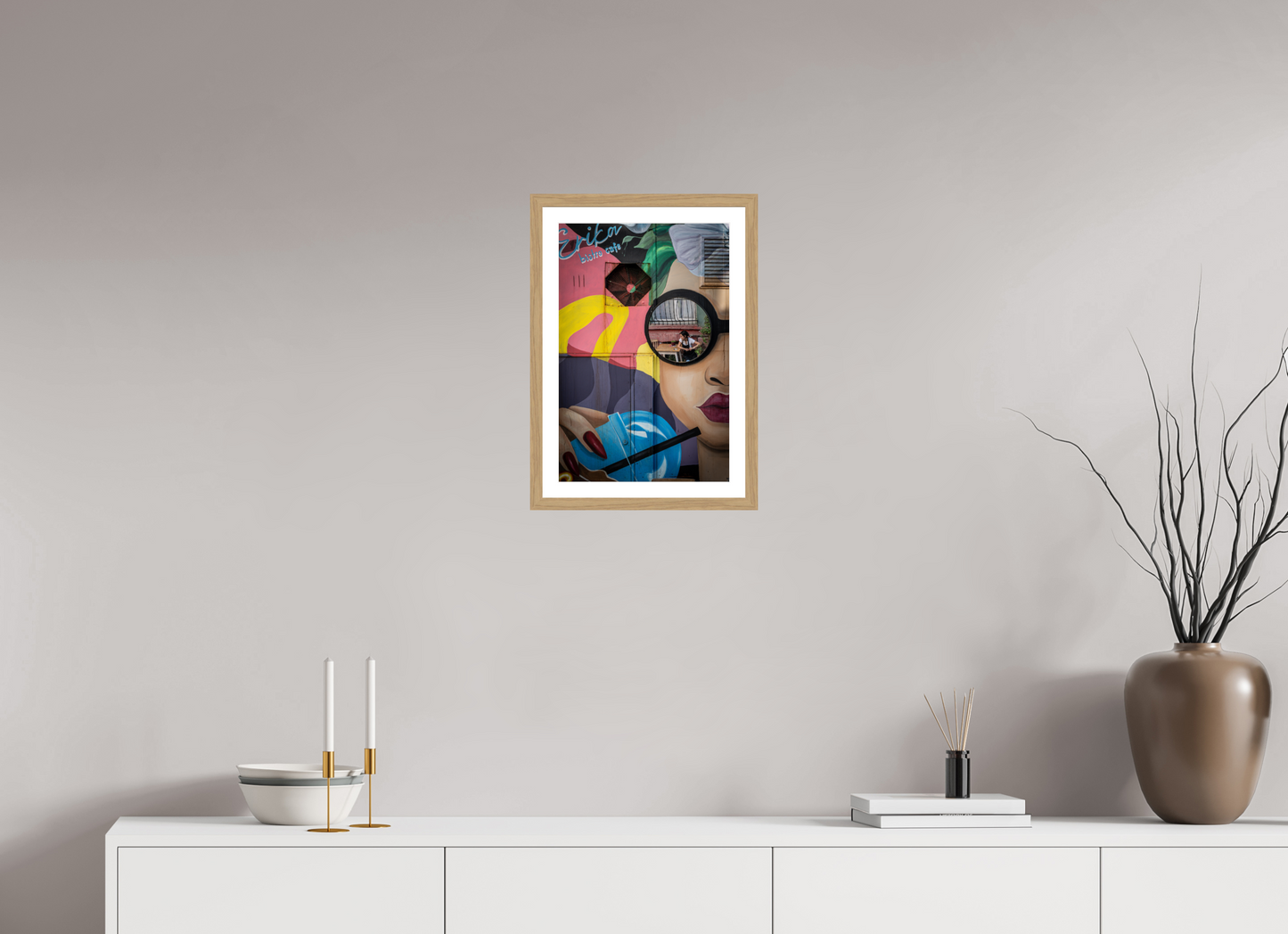 30 x 45 cm, Fine art prints mounted on a natural oak wood frame with passe-partout Urban reflection