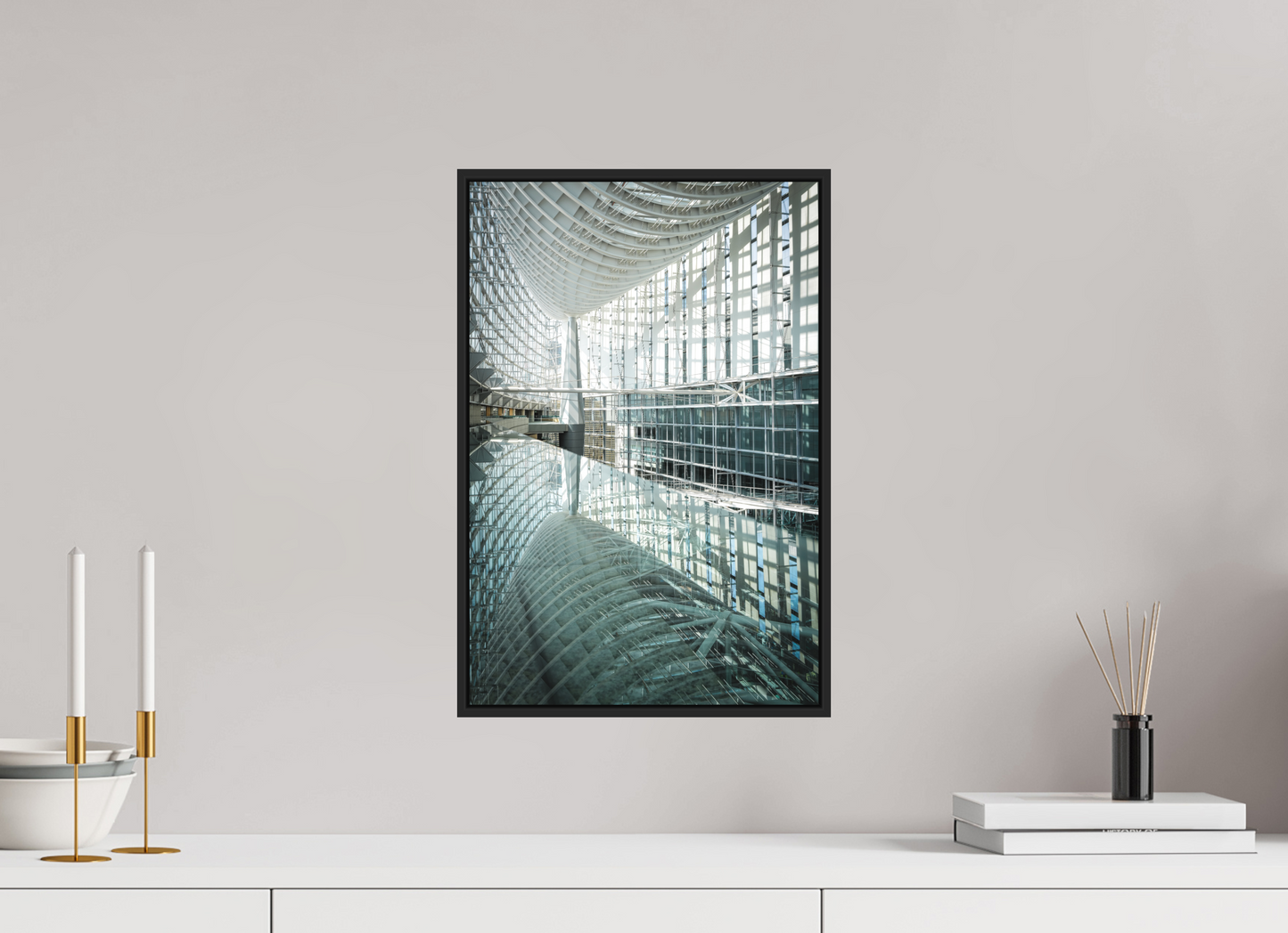 30 x 45 cm, Fine art print under matte acrylic with black frame Tokyo international forum