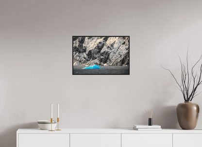 60 x 40 cm, Fine art print under matte acrylic with black frame Blue Ice
