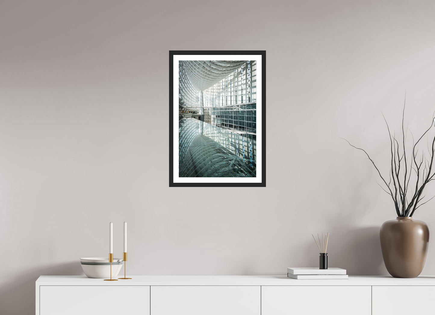 40 x 60 cm, Fine art prints mounted on a black wood frame with passe-partout Tokyo international forum